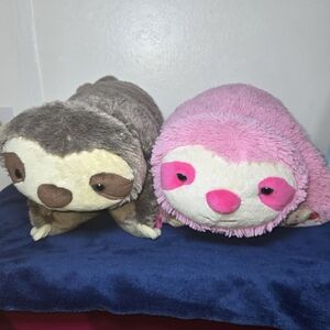 Bundle Lot Pillow Pets Sloth Sonny And Strawberry Scented 18" Plush